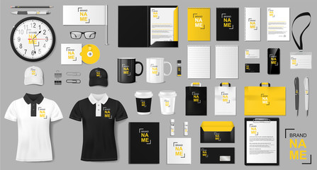 corporate identity template design. realistic golden and black business stationery mockup for shop. 