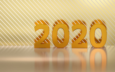 Wall Mural - Golden 2020 numbers over reflective surface