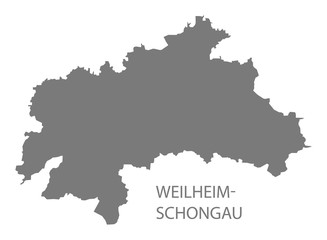 Canvas Print - Weilheim-Schongau grey county map of Bavaria Germany