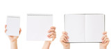 Fototapeta  - hand holding blank notebook isolated