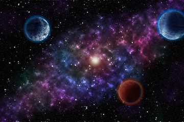 Wall Mural - Planet on starry sky, outer space. Sound of cosmic radiation  the background hiss of the universe