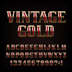 Fototapete - Vintage gold alphabet font. Ornate golden metal letters and number. Stock vector typeface for your design.