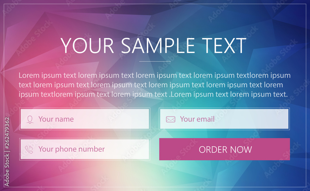 Order form with input fields name, phone, email, creating a soft modern ...