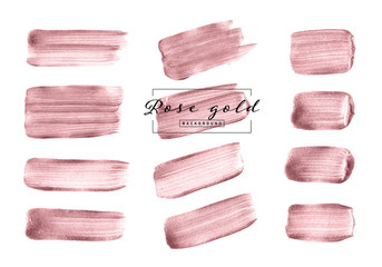 rose gold brush stroke hand drawn set isolated on white background