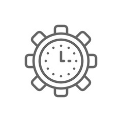 Canvas Print - Clock in gear, tech watch, productivity, efficiency, time management line icon.