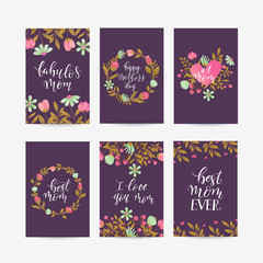 Mothers Day cards vector set with lettering