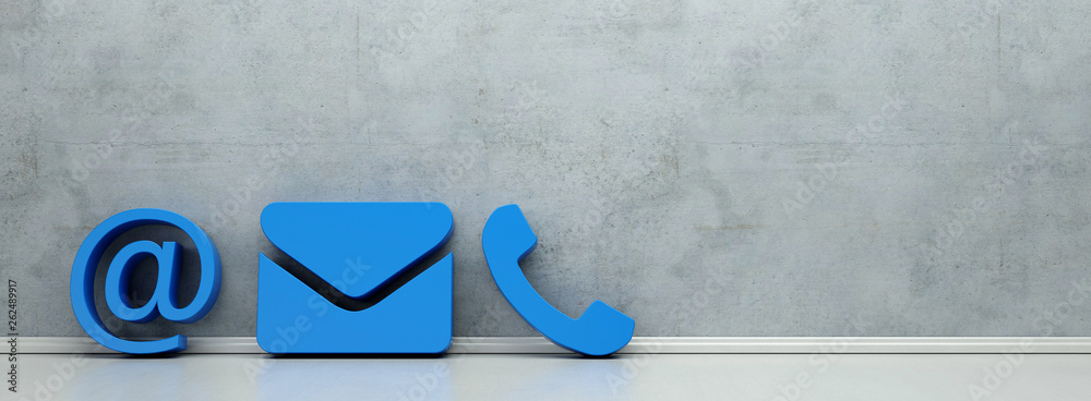 Blaue Hotline und Service Kontakt Icons als Panorama - obrazy, fototapety, plakaty 