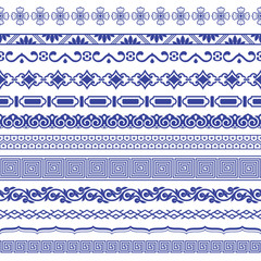 Wall Mural - Chinese porcelane seamless borders vector set.
