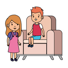 Sticker - little kids couple sitting in sofa