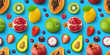 canvas print picture - Seamless pattern of different fruits and berries, flat lay, top view, tropical and exotic texture