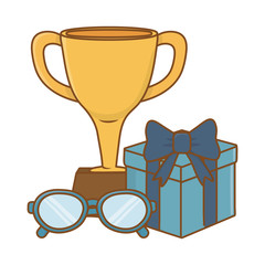 Canvas Print - trophy with gift box and glasses