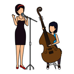 Canvas Print - women playing cello and sing characters