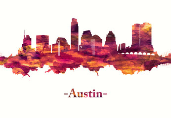 Fototapete - Austin Texas skyline in Red