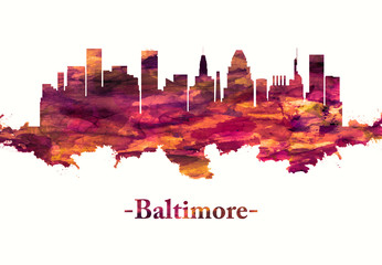 Fototapete - Baltimore Maryland skyline in Red