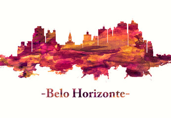Fototapete - Belo Horizonte Brazil skyline in Red