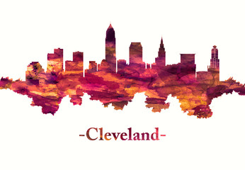 Fototapete - Cleveland Ohio skyline in red