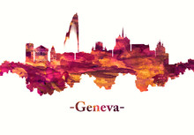 Geneva Switzerland Skyline In Red 
