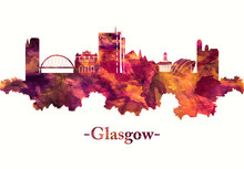 Glasgow Scotland Skyline In Red