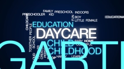 Wall Mural - Daycare animated word cloud. Kinetic typography.