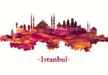 Fototapete - Istanbul Turkey skyline in red