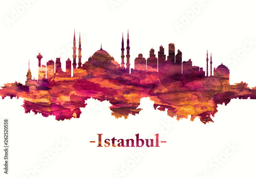 Fotomural Istanbul Turkey skyline in red