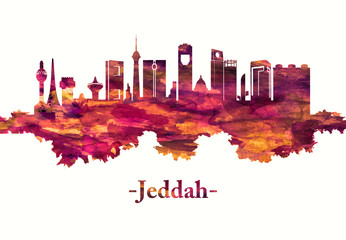 Fototapete - Jeddah Saudi Arabia skyline in red