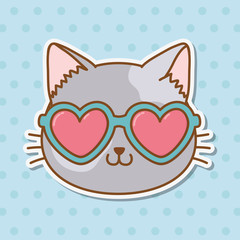 Poster - cat with heart sunglasses