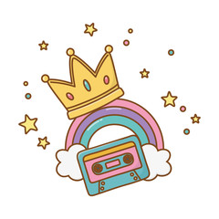 Poster - cassette with crown and rainbow