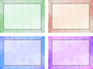 Set of four isolated picture franes with colored grunge texture and and a light color interior texture. Green, Blue, Red, Purple 