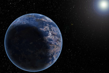 Wall Mural - Planet on starry sky, outer space. Sound of cosmic radiation  the background hiss of the universe