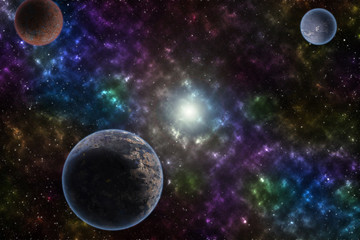 Wall Mural - Planet on starry sky, outer space. Sound of cosmic radiation  the background hiss of the universe