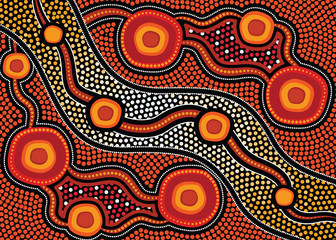Wall Mural - Illustration based on aboriginal style of dot  background. Connection concept