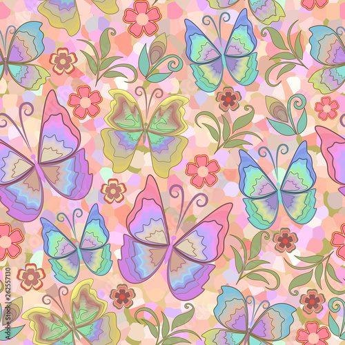 Dekoracja na wymiar  piekny-wzor-z-motylami-i-kwiatami-obraz-witrazowy-wektor