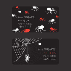 Wall Mural - Web spider pattern vector business card spidery halloween background spiderweb cobweb horror illustration backdrop set of spider-web scary webbed net business-card