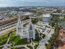 Aerial View Of The San Diego California Temple, The 47th Constructed And 45th Operating Temple Of The Church Of Jesus Christ Of Latter-day Saints. San Diego, California, USA.