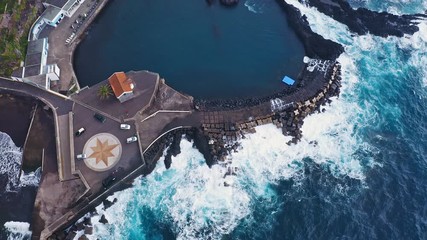 Fototapete - Aerial view of pier near Seixal village, Madeira island, Portugal. Summer travel background.