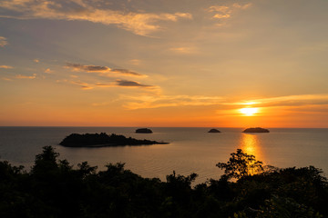 beautiful sunset sea view island seascape at Trad province Eastern of Thailand , Sea of Thailand landscape