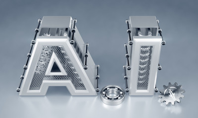 Aufkleber - Artificial (Machine) Intelligence. Designed in techno-style capital letters composed into the abbreviation of A.I. on reflective background. 3d rendering graphics.