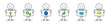 Funny stickman with white board and business icons - set. Vector