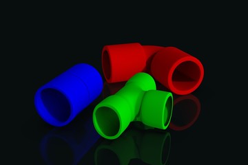 Multicolored fittings 3D illustration