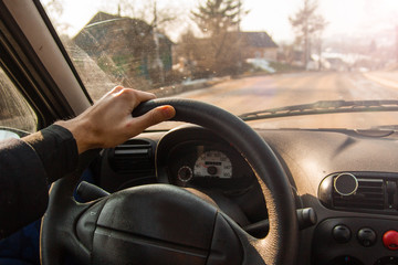 Wall Mural - driving a car on a hot summer sunny day