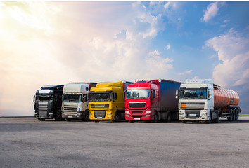 powerful semi-trailers in a row in the Parking