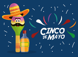 Sticker - cinco de mayo maraca character with tequila bottle