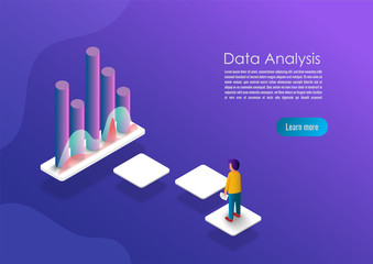 Poster - Isometric data analytics concept banner. Can use for web banner, infographics, hero images. Flat isometric vector illustrations with trendy gradients