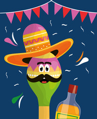 Sticker - cinco de mayo maraca character with tequila bottle