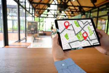 Poster - GPS Map to Route Destination network connection Location Street Map with GPS Icons Navigation
