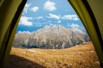 View of the mountains from inside the tent