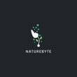 Digital technology logo style, nature byte plant logo icon symbol with abstract byte illustration
