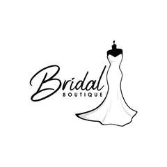 Monochrome Bridal Boutique Logo, Sign, Icon, Mannequin, Fashion, Beautiful Bride, Vector Design Template