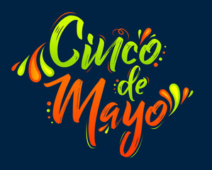 Sticker - Cinco de Mayo, Traditional Mexican Holiday, lettering vector illustration